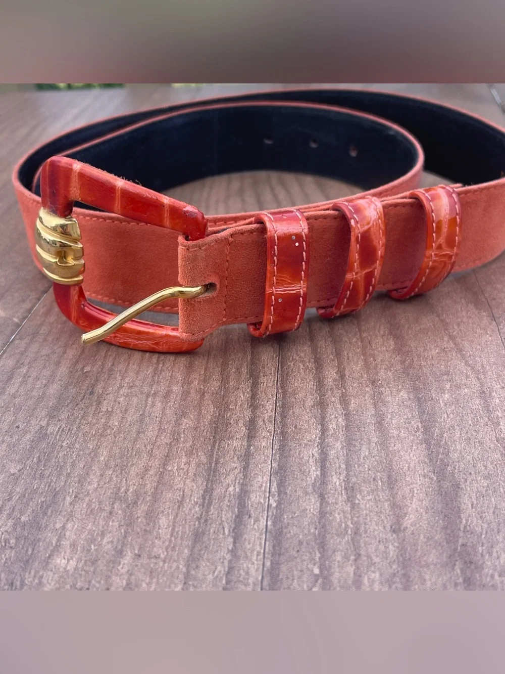 VINTAGE Escada Burnt Orange Suede Belt with Tortoiseshell Hardware